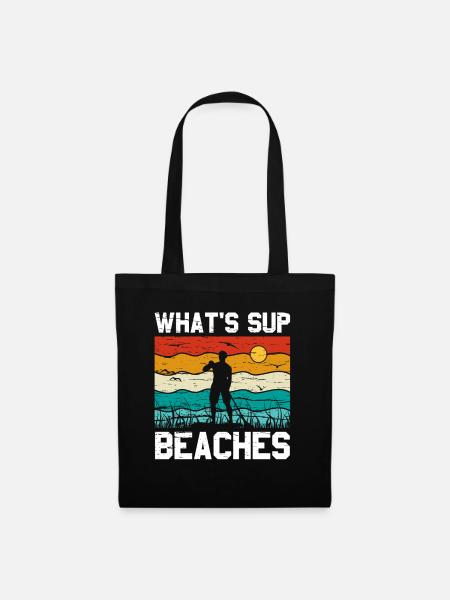 What's SUP Beaches - SUP Stehpaddel Stand Up - Stoffbeutel - Schwarz