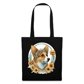 Watercolor Pembroke Welsh Corgi Sunflower Dog Bree - Stoffbeutel - Schwarz - Vorne