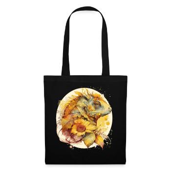 Cute Chameleon Sunflower Watercolor Reptile Lizard - Stoffbeutel - Schwarz - Vorne