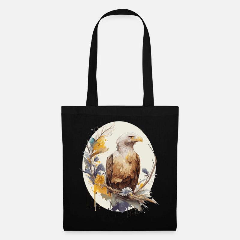 Cute Bald Eagle Sunflower Watercolor Bird - Stoffbeutel - Schwarz
