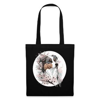 Mignon berger australien cerisier fleur chien japone - Sac en tissu - noir - Devant
