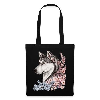 Siberian Husky Cherry Blossom Dog Japanese Sakura - Stoffbeutel - Schwarz - Vorne