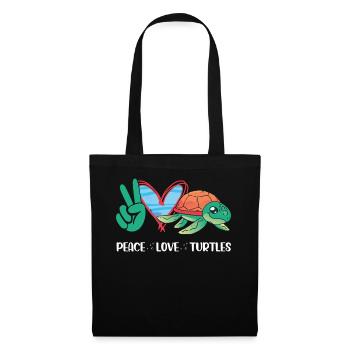 Sea Turtle Tortoise Peace Love - Stoffbeutel - Schwarz - Vorne