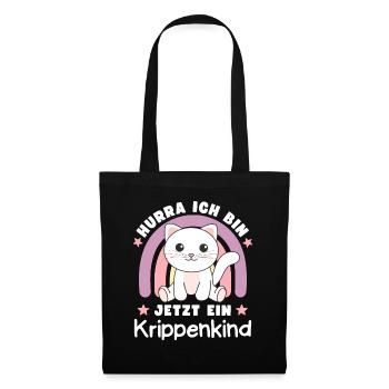 Hurra Ich Bin Jetzt Ein Krippenkind Katze - Stoffbeutel - Schwarz - Vorne