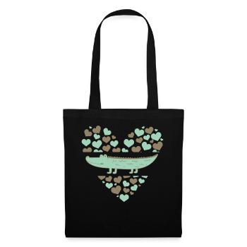 Chemise de zoo, crocodile alligator mignon avec des cœurs - Sac en tissu - noir - Devant