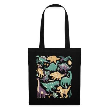 Dinosaurier Doodles Dino T-Rex Velociraptor Urzeit - Stoffbeutel - Schwarz - Vorne