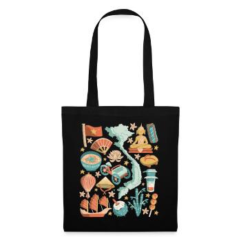 Vietnam Doodles Asia Hanoi Saigon Pho Banh Mi - Sac en tissu - noir - Devant