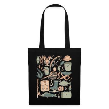 Fishing Doodles Fish Anglers Bait Fishing Hook - Tote Bag - black - Front