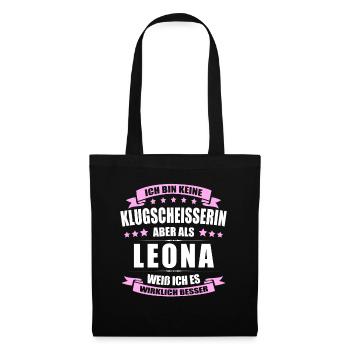 Name Leona Vorname Klugscheisserin Namenstag - Stoffbeutel - Schwarz - Vorne