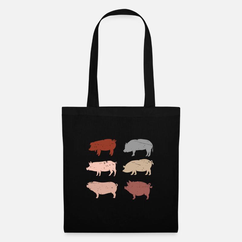 Retro Schweine Geschenk Männer Bauernhof Schwein - Stoffbeutel - Schwarz