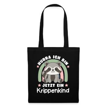 Hurra Ich Bin Jetzt Ein Krippenkind Waschbär - Stoffbeutel - Schwarz - Vorne