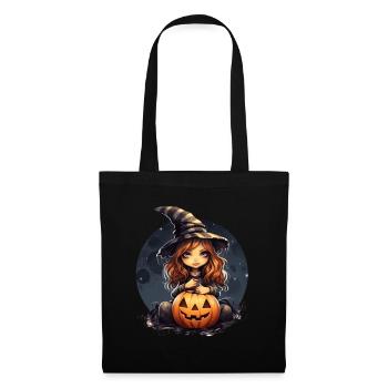 Niedliches Verkleidetes Mädchen zu Halloween - Stoffbeutel - Schwarz - Vorne