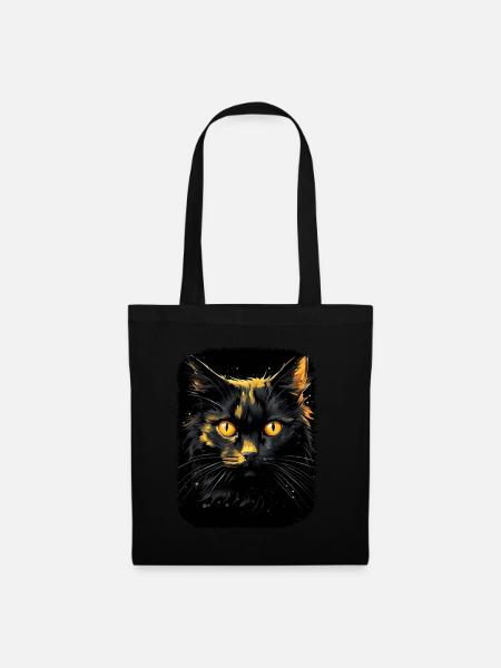 Schwarze Katze mit gelben Augen - Stoffbeutel - Schwarz