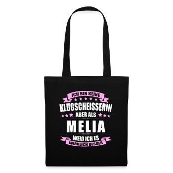 Name Melia Vorname Klugscheisserin Namenstag - Stoffbeutel - Schwarz - Vorne