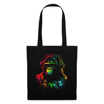 Regenbogen Gorilla Kopfhörer - Stoffbeutel - Schwarz - Vorne