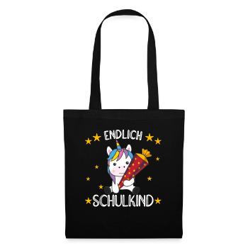 endlich Schulkind Einschulung Schule Einhorn - Stoffbeutel - Schwarz - Vorne