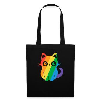 Pride Cat Gay Kawaii Anime LGBT Regenbogen Flagge - Stoffbeutel - Schwarz - Vorne