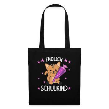 endlich Schulkind Einschulung Schule Katze - Stoffbeutel - Schwarz - Vorne