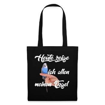 Blauer Wellensittich , lustiger Spruch - Stoffbeutel - Schwarz - Vorne