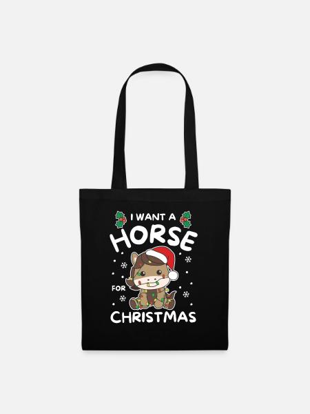 Ich will ein Pferd zu Weihnachten süße Pferde - Stoffbeutel - Schwarz