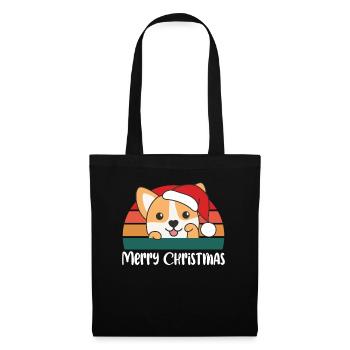 merry Christmas Retro Corgi Weihnacht - Stoffbeutel - Schwarz - Vorne