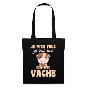 Je m'en fous je suis une vache - süße Kuh - Stoffbeutel - Schwarz - Vorne