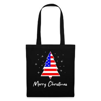 Joyeux sapin de Noël Drapeau des États-Unis - Sac en tissu - noir - Devant
