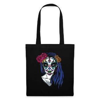 Lady La Catrina Mexiko Blumenmuertos Tag der Toten - Stoffbeutel - Schwarz - Vorne