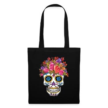 Mexikanischer Feiertag Blumenmuertos Tag der Toten - Stoffbeutel - Schwarz - Vorne