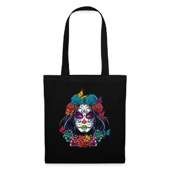 Mexiko Blumenmuertos Tag der Toten La Catrina - Stoffbeutel - Schwarz - Vorne