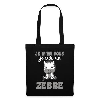 Je m'en fous je suis un zebre - süßes Zebra - Stoffbeutel - Schwarz - Vorne