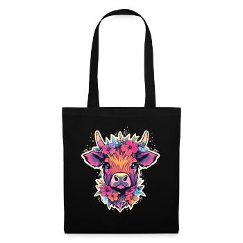 Vache Tête de vache Audacieuse Agriculture Veau - Sac en tissu - noir - Devant