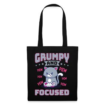Gaming, Zocken, Videospiel, Grumpy Katze Gamer - Stoffbeutel - Schwarz - Vorne