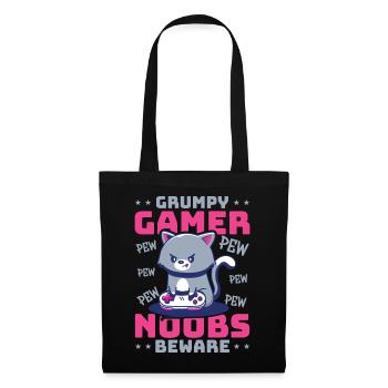 Gaming, Zocken, Videospiel, Grumpy Katze Gamer - Stoffbeutel - Schwarz - Vorne