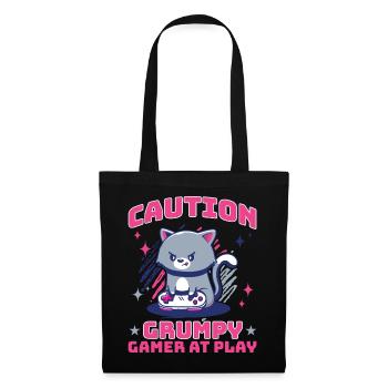 Gaming, Zocken, Videospiel, Grumpy Katze Gamer - Stoffbeutel - Schwarz - Vorne