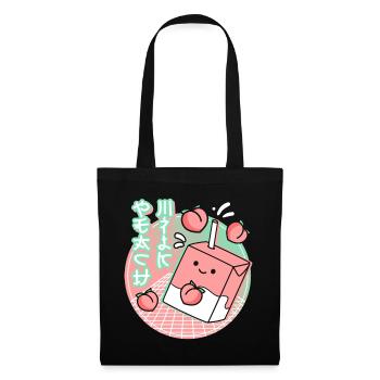 Kawaii Peach Drink 80s 90s Vaporwave Anime - Stoffbeutel - Schwarz - Vorne
