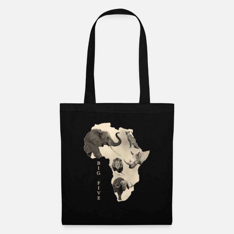Afrika Big 5 - Elefant Löwe Leopard Büffel Rhino - Stoffbeutel - Schwarz