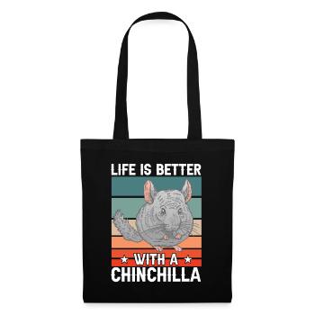 Leben mit Chinchilla Nagetier Wollmaus - Stoffbeutel - Schwarz - Vorne