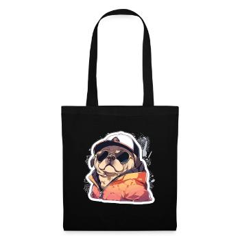 Mops Mops Hund Mops Sonnenbrille Mops Geschenk - Stoffbeutel - Schwarz - Vorne