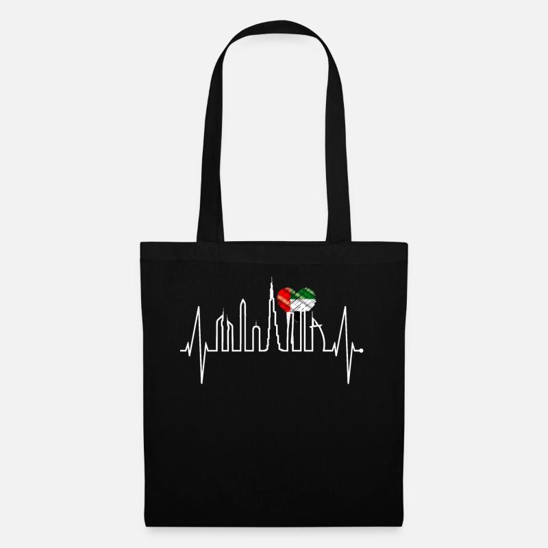 Dubai Skyline Herzschlag Burj Khalifa VAE Flagge - Stoffbeutel - Schwarz