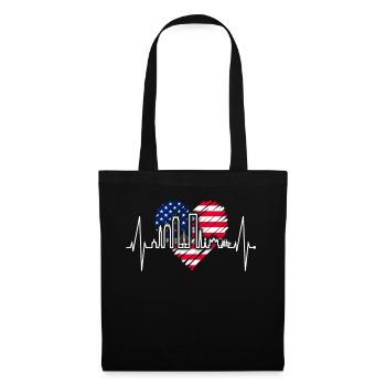 Boston Skyline Herzschlag USA Flagge Herz Liebe - Stoffbeutel - Schwarz - Vorne