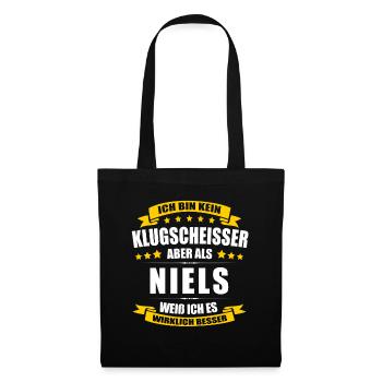 Name Niels Vorname Klugscheisser Namenstag - Stoffbeutel - Schwarz - Vorne