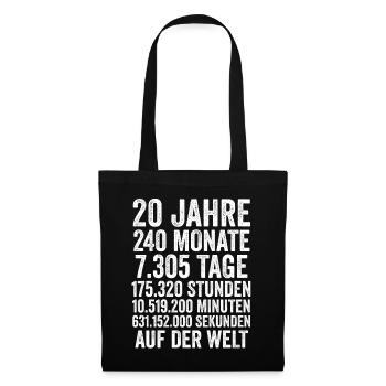 20 Jahre Zwanzigster Geburtstag - Stoffbeutel - Schwarz - Vorne