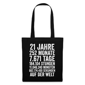 21 Jahre Einundzwanzigster Geburtstag - Stoffbeutel - Schwarz - Vorne