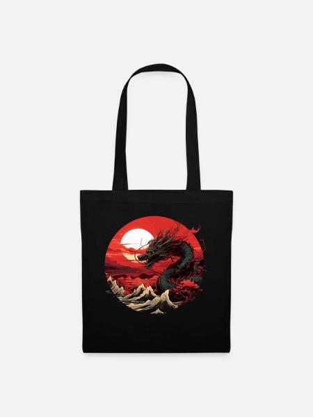 Japanese Dragon Print - Tote Bag - black