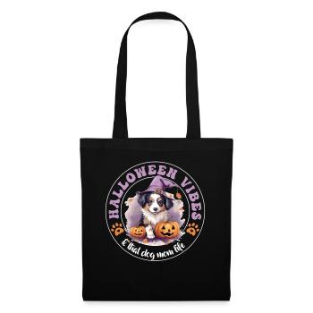 Halloween Chapeau de Sorcière Citrouille Chien Berger Australien - Sac en tissu - noir - Devant