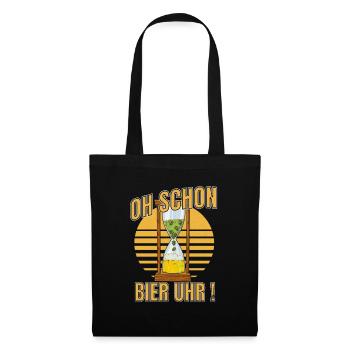 Oh schon Bier Uhr" - Witziges Design mit Bier - Stoffbeutel - Schwarz - Vorne