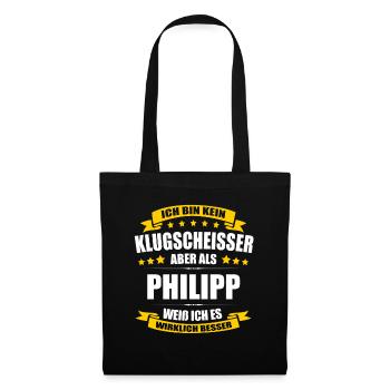 Name Philipp Vorname Klugscheisser Namenstag - Stoffbeutel - Schwarz - Vorne