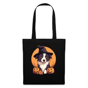 Halloween Chapeau de Sorcière Citrouille Chien Border Collie - Sac en tissu - noir - Devant