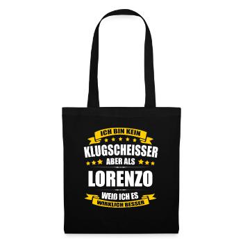 Name Lorenzo Vorname Klugscheisser Namenstag - Stoffbeutel - Schwarz - Vorne